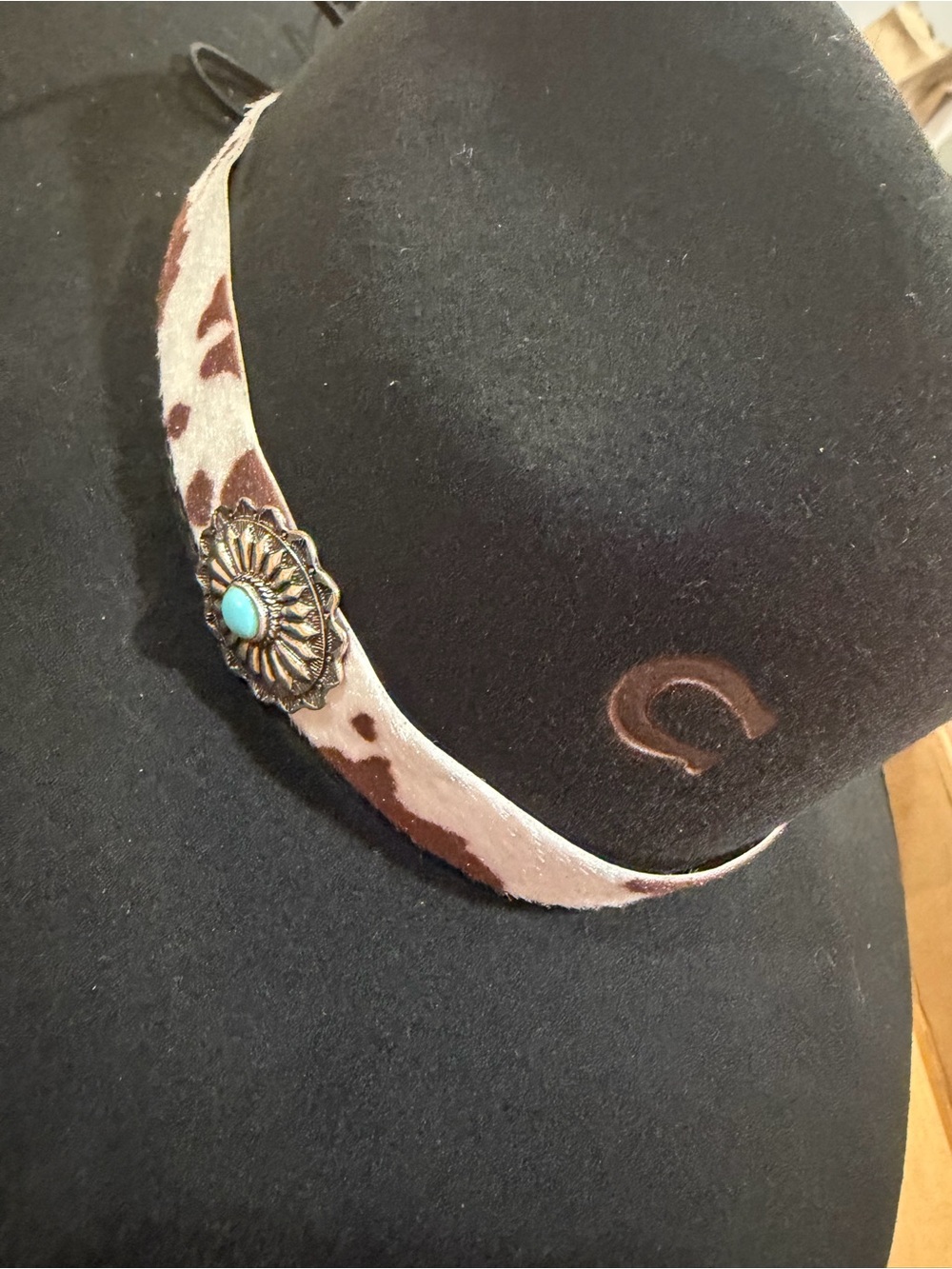 Western Black Felt Cowboy Hat with Concho Band - Picture 4 of 4